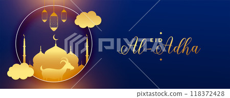 eid al adha mubarak elegant banner with mosque and goat eid al adha mubarak elegant banner with mosque and goat 118372428