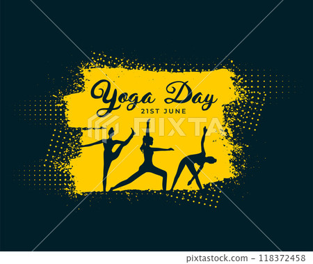 yoga day poster design with different poses 118372458