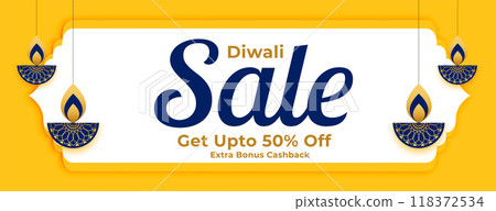 traditional shubh diwali sale and offer banner with hanging diya 118372534