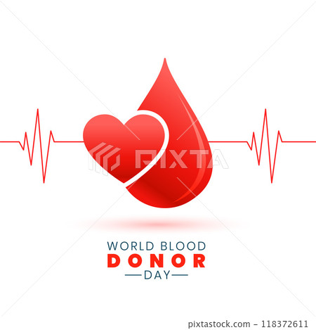 world blood donor day heart and blood drop with heartbeat line concept poster 118372611