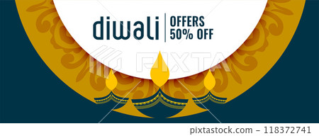 premium diwali offer banner with details and artistic diya design vector illustration 118372741