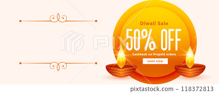 happy diwali offers banner with discount details and text space 118372813