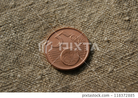 Proof coin. 5 euro cents on linen fabric. 118372885