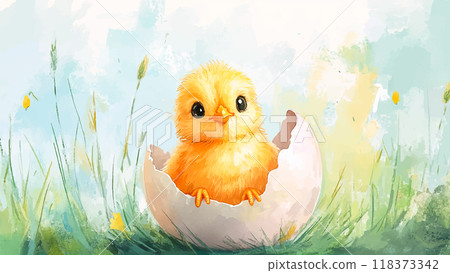 Cute Little Chicken Sitting In Eggshell Watercolor Illustration For Childrens Book Adorable Chick Character Cozy Eggshell Colorful Watercolor Art Nesting Scene Kids Storybook Cute Little Chicken Sitting In Eggshell Watercolor Illustration For Childrens Book Adorable Chick Character Cozy Eggshell Colorful Watercolor Art Nesting Scene Kids Storybook 118373342
