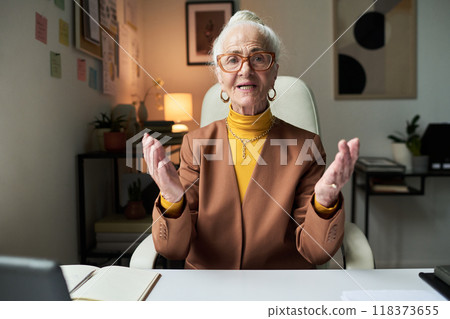 Portrait of Happy Elderly Woman Giving Presentation Portrait of Happy Elderly Woman Giving Presentation 118373655