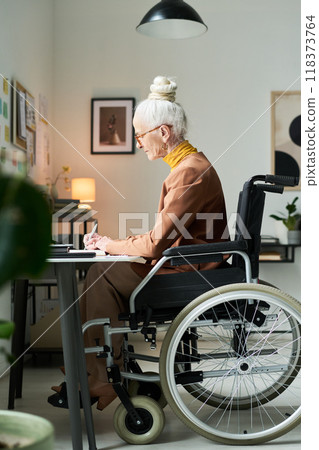Senior Woman Writing Notes at Home Office Desk 118373764