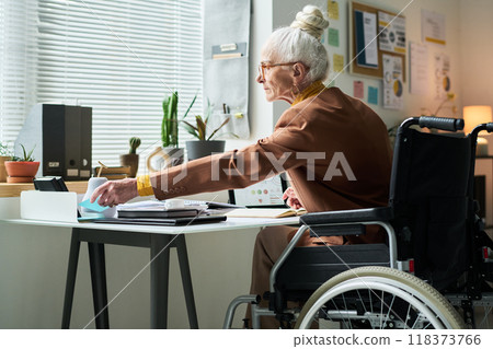 Elderly Person Working at Desk in Modern Office Setting 118373766