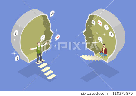 3D Isometric Flat Vector Illustration of Introvert Vs Extrovert, Human Personality Types 3D Isometric Flat Vector Illustration of Introvert Vs Extrovert, Human Personality Types 118373870
