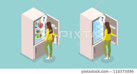 3D Isometric Flat Vector Illustration of Full And Empty Refrigerator, Kitchen Furniture and Elements 3D Isometric Flat Vector Illustration of Full And Empty Refrigerator, Kitchen Furniture and Elements 118373896
