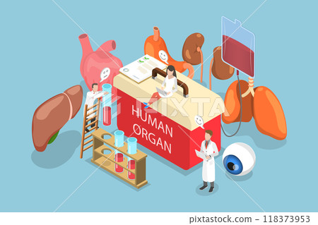 3D Isometric Flat Vector Illustration of Organ Donation, Help for Patient 3D Isometric Flat Vector Illustration of Organ Donation, Help for Patient 118373953