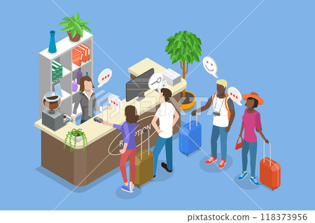 3D Isometric Flat Vector Illustration of Receptionist, Reception Desk 3D Isometric Flat Vector Illustration of Receptionist, Reception Desk 118373956