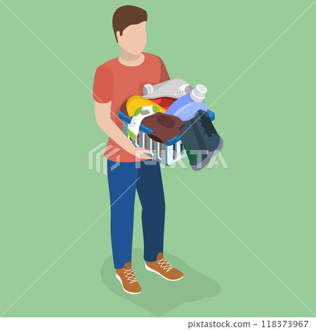 3D Isometric Flat Vector Illustration of Laundry Day, Household Routines 118373967
