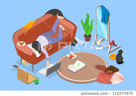 3D Isometric Flat Vector Illustration of Lazy Day, Enjoying Leisure and Relaxation, a Space for Unwinding 3D Isometric Flat Vector Illustration of Lazy Day, Enjoying Leisure and Relaxation, a Space for Unwinding 118373970