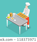 3D Isometric Flat Vector Illustration of Man Baker, Professional Cooking 118373971