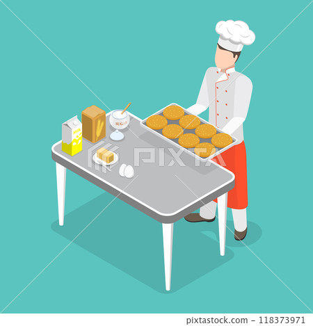 3D Isometric Flat Vector Illustration of Man Baker, Professional Cooking 118373971