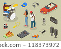 3D Isometric Flat Vector Illustration of Rap Music And Hip-hop Style, Graphic Elements Set 118373972