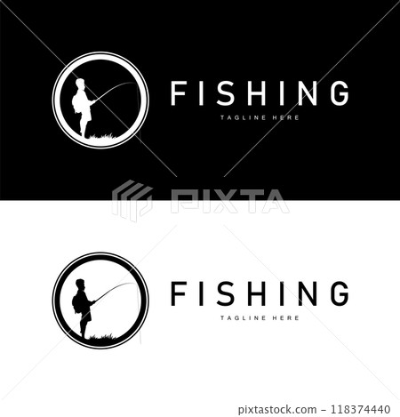 fishing logo black silhouette angler design and outdoor sunset 118374440