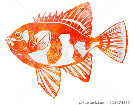 A paper cutout illustration of a beautiful sunset-colored fish, the madder fish 118374885