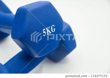 Two blue dumbbells 118375133