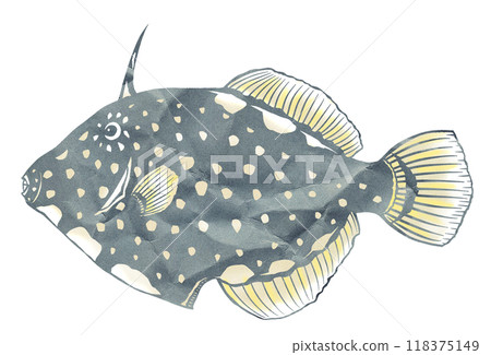 Colorful fish paper cutout illustration of a Chinese bush clover 118375149