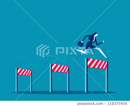 Business challenge, overcome difficulty or obstacle to achieve business success, effort. Ambitious businessman jump over hurdles. Skill or aspiration to solve problem concept. Business challenge, overcome difficulty or obstacle to achieve business success, effort. Ambitious businessman jump over hurdles. Skill or aspiration to solve problem concept. 118375959