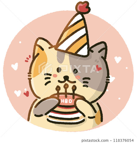 cute cartoon of a cat holding a birthday cake illustration 118376054