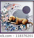 Crescent moon, flower and dog 118376201