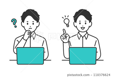 一群年輕人看著電腦,疑惑/擺出靈感的姿勢【人物向量圖素材】 一群年輕人看著電腦,疑惑/擺出靈感的姿勢【人物向量圖素材】 118376624