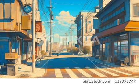 陽光明媚的日子街角 — 日本的一條小購物街 陽光明媚的日子街角 — 日本的一條小購物街 118376747