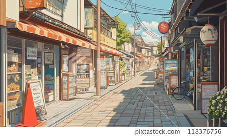 沐浴在午後陽光下的街道－日本的商店街 118376756