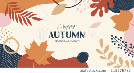 秋季植物背景範本/手繪抽象形狀 118376782