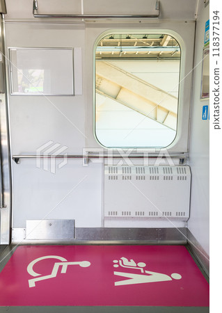 Priority spaces for wheelchairs and strollers on JR trains 118377194