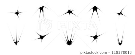 Black thin quirky thorn element set. Sharp star shapes and angular sparks bundle. Strange spokes object pack for poster design, flyer, collage, banner, badge, logo, card, icon, label, sticker. Vector Black thin quirky thorn element set. Sharp star shapes and angular sparks bundle. Strange spokes object pack for poster design, flyer, collage, banner, badge, logo, card, icon, label, sticker. Vector 118378013