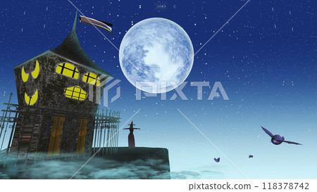 在滿月之夜釋放詛咒的萬聖節房子文本背景材料 在滿月之夜釋放詛咒的萬聖節房子文本背景材料 118378742