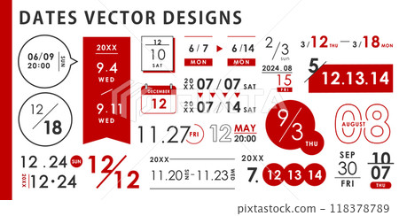 日期設計理念(向量紅色簡單) 日期設計理念(向量紅色簡單) 118378789