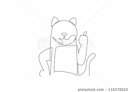 Single one line drawing cat with thumbs up gesture forward. Sign. Code approval from adorable pet cat. Funny character. Concept of imitating human behavior. Continuous line design graphic illustration Single one line drawing cat with thumbs up gesture forward. Sign. Code approval from adorable pet cat. Funny character. Concept of imitating human behavior. Continuous line design graphic illustration 118378820