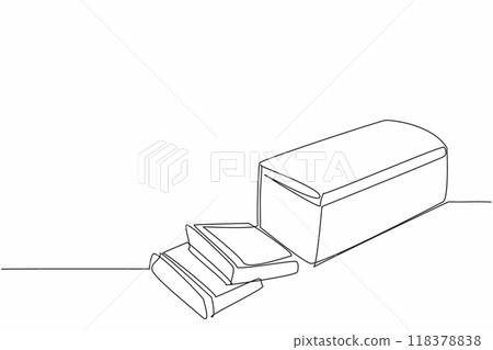 Single one line drawing pound cake with vanilla cream topping, some of has been cut. Rules for serving dessert. Delicious food. National Pound Cake Day. Continuous line design graphic illustration 118378838