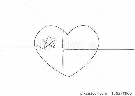 Single one line drawing Texas flag with heart shape. Celebrating independence from Mexico to becoming an American state. Pride. Texas Independence Day. Continuous line design graphic illustration 118378909