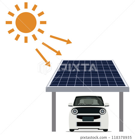 Illustration of a parking lot with a solar power generation system using solar panels 118378935