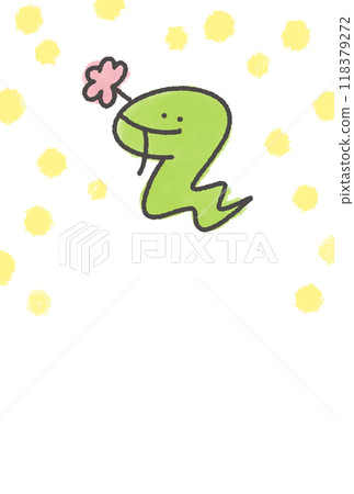 Illustration of a cute snake holding a flower New Year's card material Hand-drawn Polka dot 2025 118379272