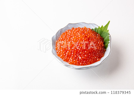 Fresh salmon roe on white background Fresh salmon roe on white background 118379345