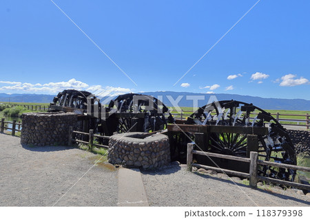 Triple water wheel in Asakura City, Fukuoka Prefecture 118379398