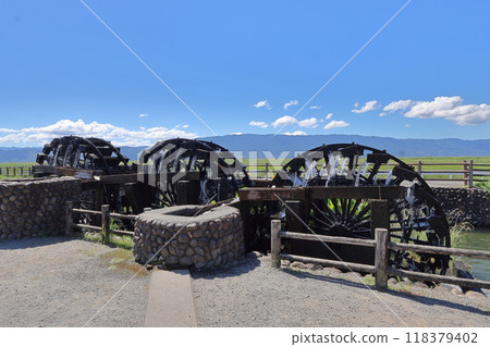 Triple water wheel in Asakura City, Fukuoka Prefecture 118379402