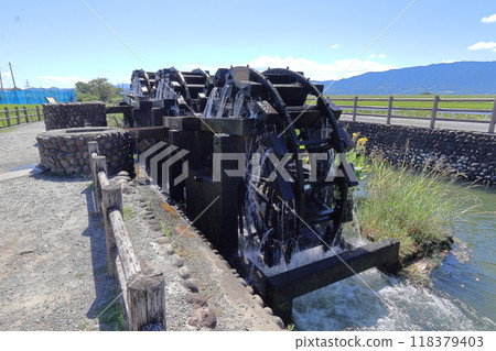 Triple water wheel in Asakura City, Fukuoka Prefecture 118379403