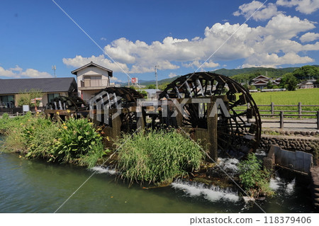 Triple water wheel in Asakura City, Fukuoka Prefecture 118379406