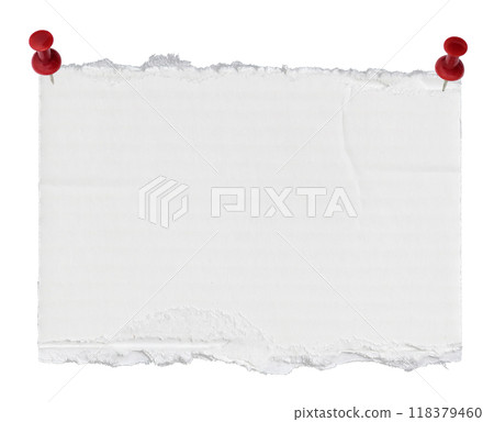 piece of white corrugated paper with pin on white background piece of white corrugated paper with pin on white background 118379460