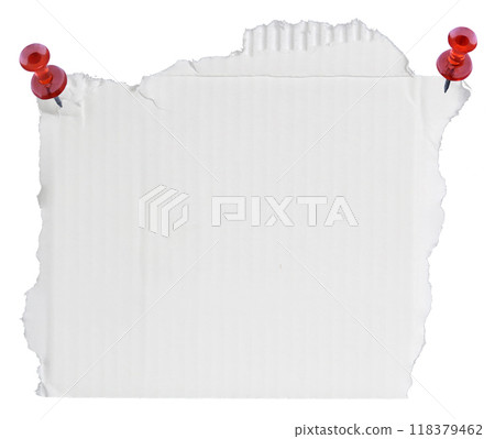 piece of white corrugated paper with pin on white background 118379462