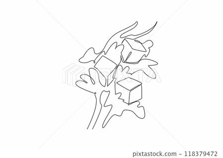 Single continuous line drawing some caramel cubes splashed with chocolate from top and bottom. Experimenting with flavors. Snacks. National Chocolate Caramel Day. One line design vector illustration 118379472