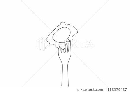 Continuous one line drawing ravioli pierced with a fork. There are many ways to enjoy ravioli. A delicious Italian food. Delectation. National Ravioli Day. Single line draw design vector illustration 118379487