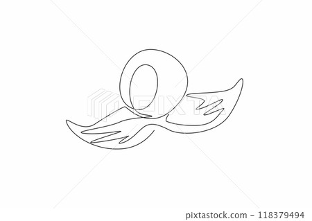 Single one line drawing round red nose and thick mustache. Cute and adorable characters. Made to entertain anyone. Clown-like accessories. Red Nose Day. Continuous line design graphic illustration 118379494